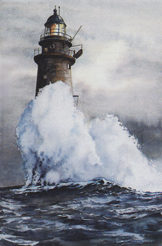 Minots Ledge Light - Watercolor Painting by Thomas A Needham