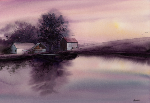 FARM POND, watercolor by Thomas A Needham