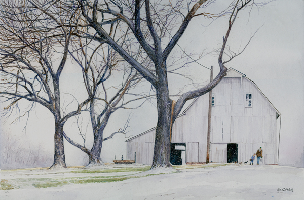 BARN CATS, watercolor by Thomas A Needham