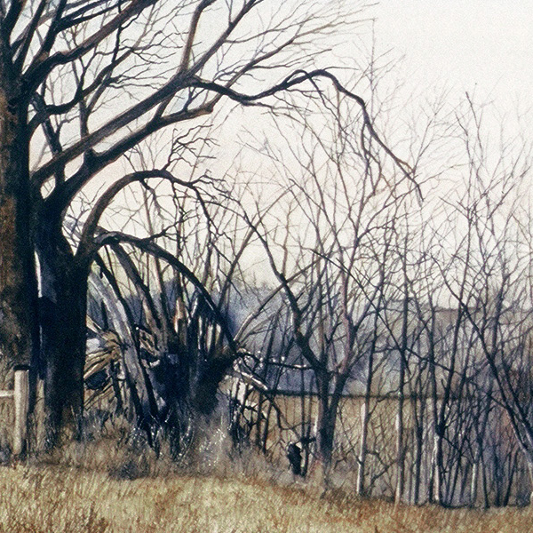Detail of BACK FORTY watercolor landscape by Thomas A Needham