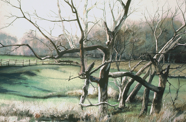 EASTER TREES, landscape watercolor by Thomas A Needham