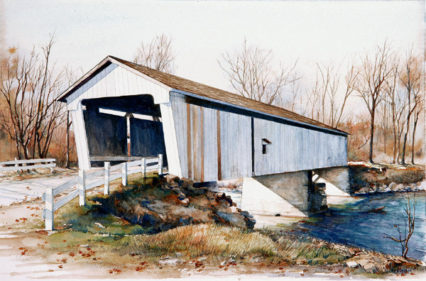 OLD DARLINGTON BRIDGE, landscape watercolor by Thomas A Needham