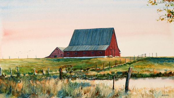 SUNDOWN, landscape watercolor by Thomas A Needham