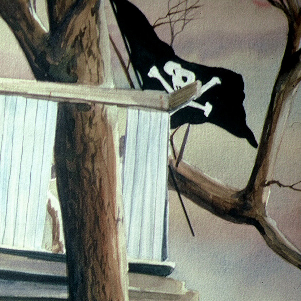 Detail of UNDER ATTACK watercolor landscape by Thomas A Needham