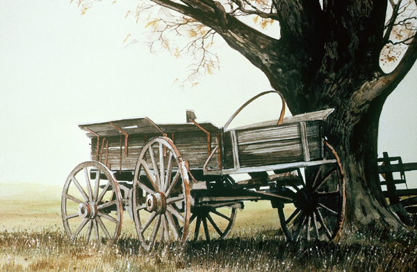 USED WAGON, landscape watercolor by Thomas A Needham