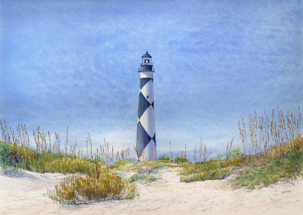 Cape Lookout Lighthouse watercolor by Thomas A Needham