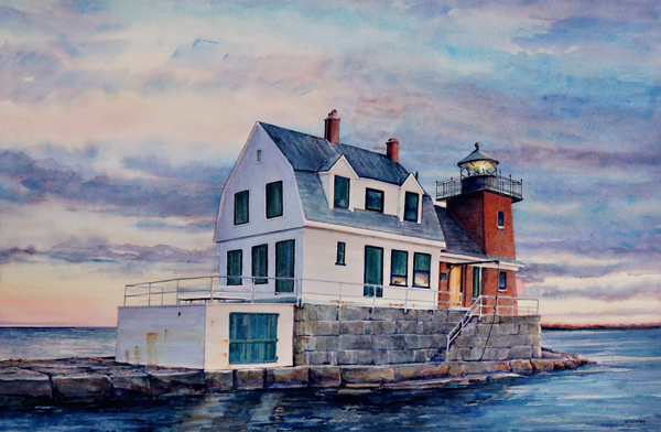 Rockland Breakwater Lighthouse watercolor by Thomas A Needham