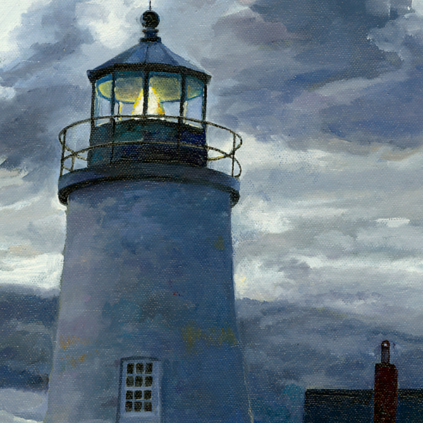 LAST LIGHT AT PEMAQUID detail of lighthouse watercolor by Thomas A Needham