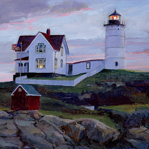 Detail of DAWN BREAKING Lighthouse oilcolor by Thomas A Needham