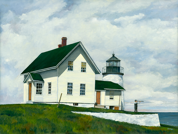 Rockland Breakwater Lighthouse oilcolor by Thomas A Needham