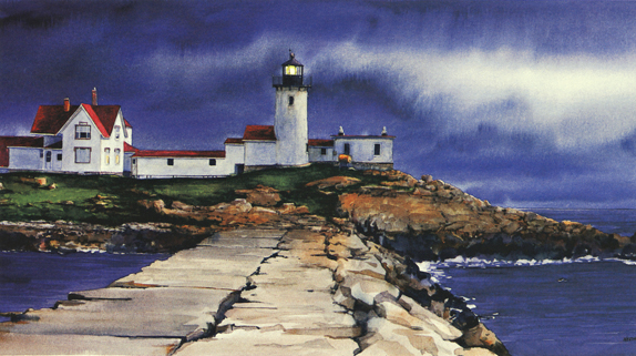 Eastern Point Light Watercolor by Thomas A Needham