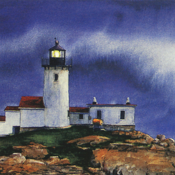 Eastern Point Light Watercolor by Thomas A Needham