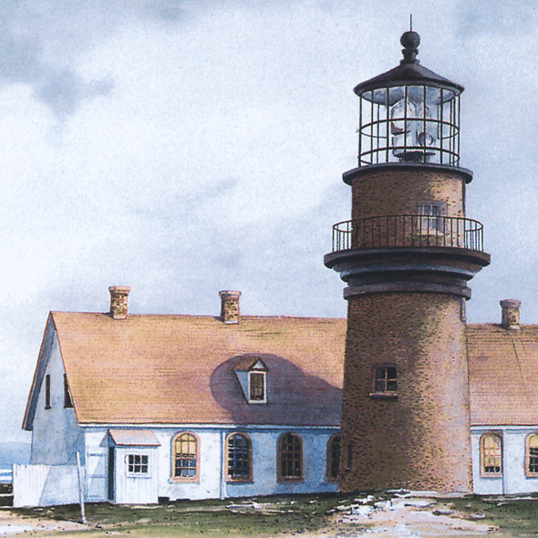 Detail of Gay Head Station Watercolor by Thomas A Needham