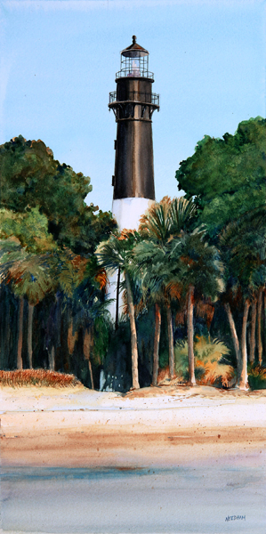 Hunting Island Lighthouse watercolor by Thomas A Needham