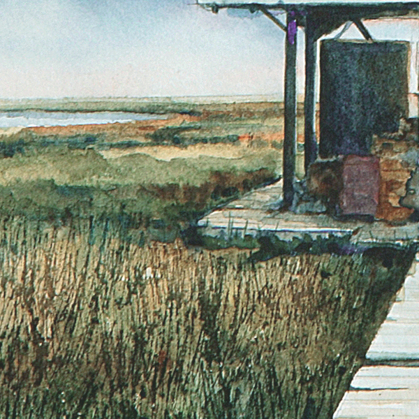 Detail of Lake Borgne Lighthouse watercolor by Thomas A Needham