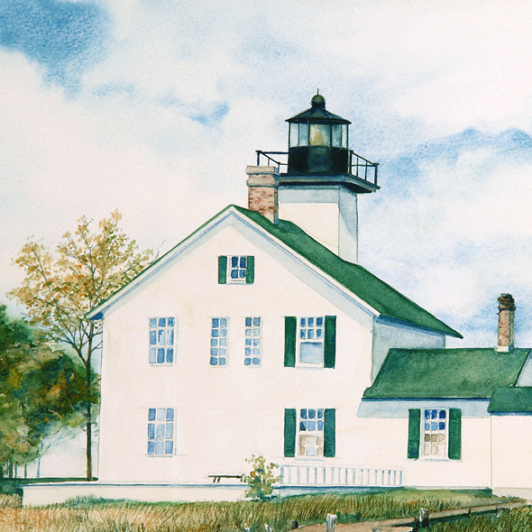 Long Tail Point Lighthouse Water by Thomas A Needham