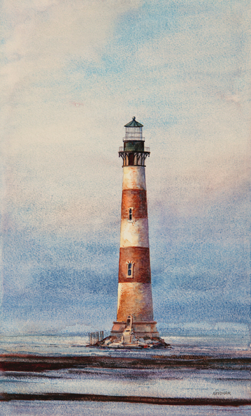 Morris Island Lighthouse watercolor by Thomas A Needham