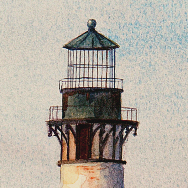 Detail of Morris Island Lighthouse watercolor by Thomas A Needham