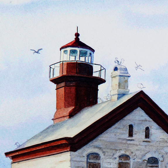 Detail of North Block Island lighthouse watercolor by Thomas A Needham