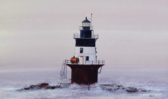 Orient Point Lighthouse Watercolor by Thomas A Needham