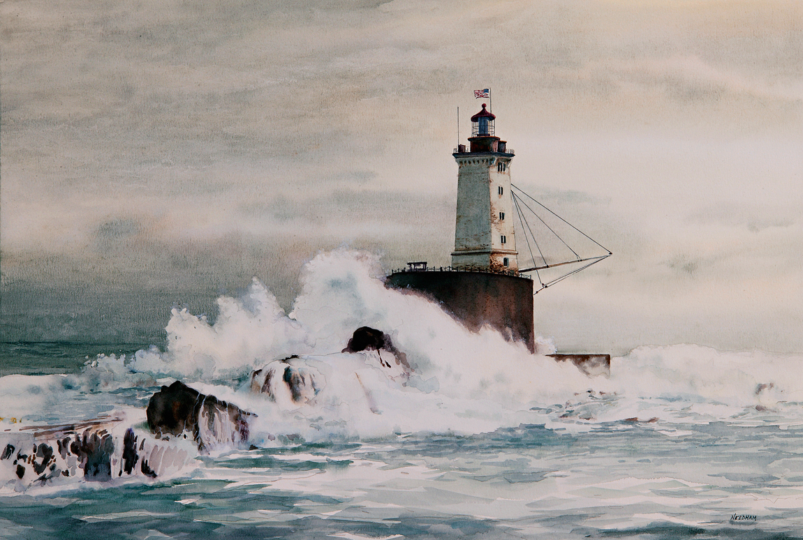 Saint George's Reef Lighthouse Watercolor by Thomas A Needham