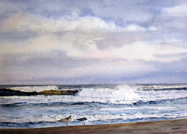 Carolina Surf, seascape watercolor painting by Thomas A Needham