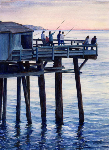 FISHERMEN, seascape watercolor by Thomas A Needham