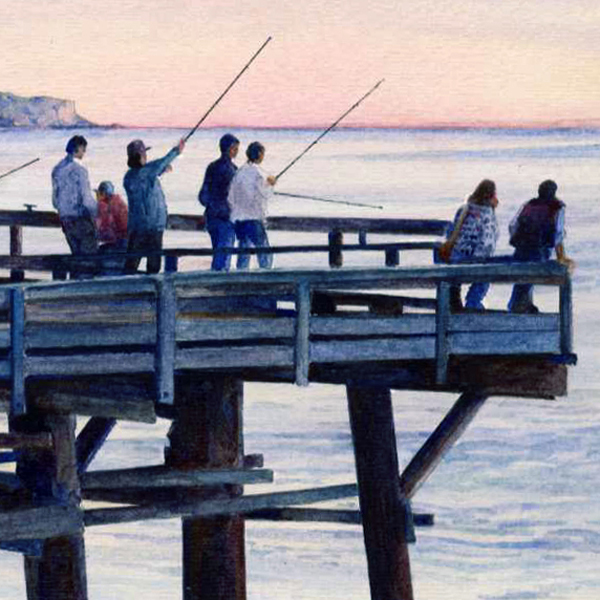 FISHERMEN detail, seascape watercolor by Thomas A Needham