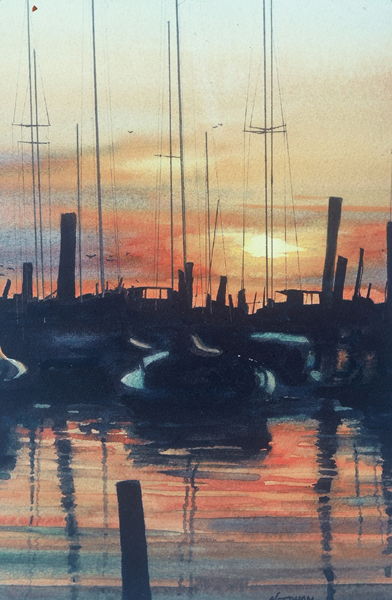 MARINA, landscape watercolor by Thomas A Needham