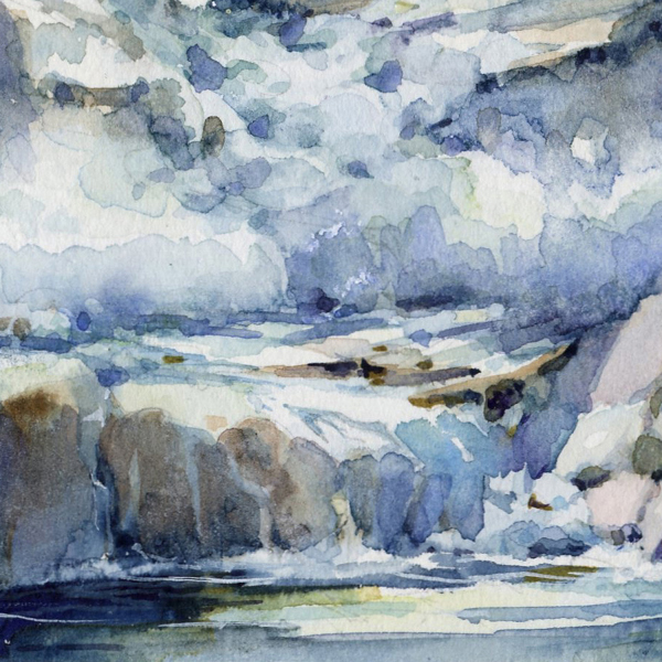 Detail of MOON AND SEA watercolor seascape by Thomas A Needham