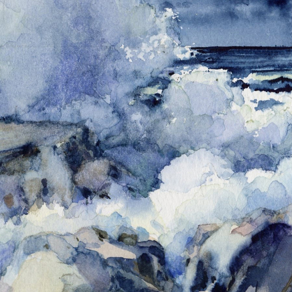 Detail of MOON AND SEA watercolor seascape by Thomas A Needham