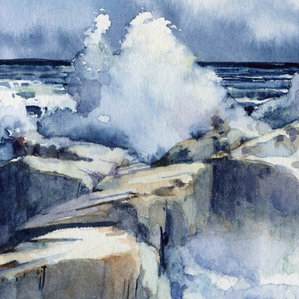 Detail of MOON AND SEA watercolor seascape by Thomas A Needham