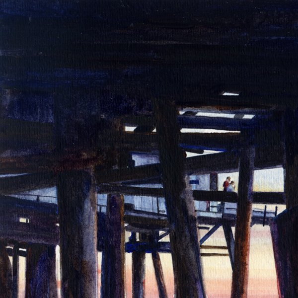 UNDER REDONDO BEACH PIER detail, seascape watercolor by Thomas A Needham