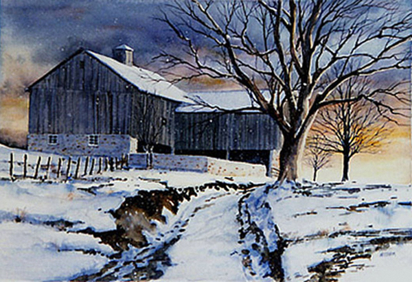 SUNDOWN watercolor landscape by Thomas A Needham