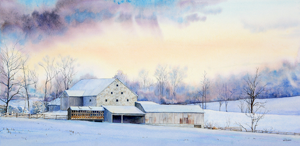 FROSTY MORNING, watercolor landscape by Thomas A Needham