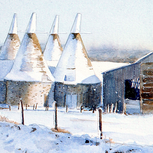 Detail of ENGLISH SNOW watercolor landscape by Thomas A Needham
