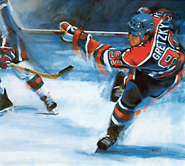 SLAP SHOT, acrylic sports painting by Thomas A Needham