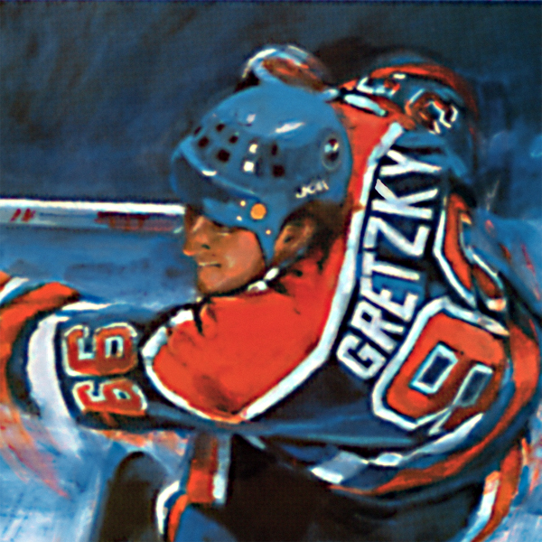 Detail of SLAP SHOT, acrylic sports painting by Thomas A Needham