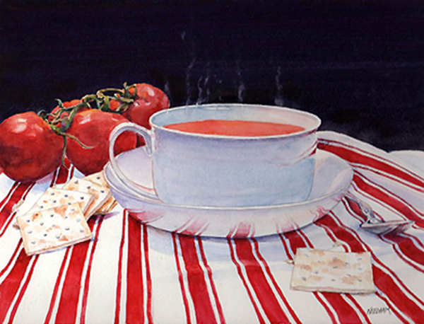 HOT TOMATO SOUP Watercolor Still Life by Thomas Needham