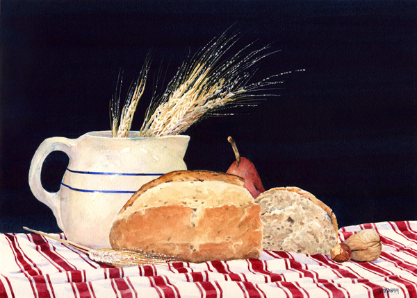 BREAKING BREAD Watercolor Still Life by Thomas Needham