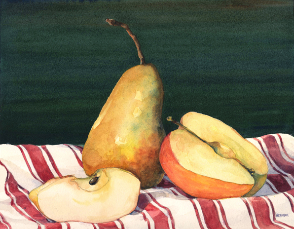 SLICED APPLE Watercolor Still Life by Thomas Needham